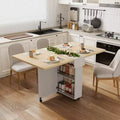 Folding Dining Table for Small Spaces, Multifunctional Drop Leaf Table with Storage Cabinet, Drawer & Wheels, Seats 4, Space-Saving Kitchen Island