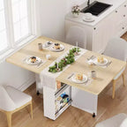 Tavolo da Pranzo Pieghevole per Piccoli Spazi, Tavolo a Ribalta Multifunzionale con Mobile Contenitore, Cassetto e Ruote, 4 Posti, Isola Cucina Salvaspazio