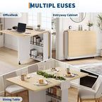 Tavolo da Pranzo Pieghevole per Piccoli Spazi, Tavolo a Ribalta Multifunzionale con Mobile Contenitore, Cassetto e Ruote, 4 Posti, Isola Cucina Salvaspazio