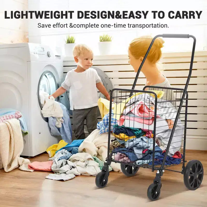 Carrello spesa pieghevole, capacità 50 kg, carrello per la spesa pieghevole con cestino da 83 litri e ruote, carrello spesa portatile leggero per generi alimentari