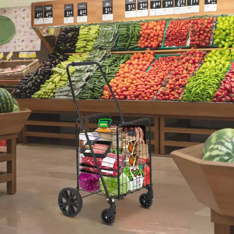 Carrello spesa pieghevole, capacità 50 kg, carrello per la spesa pieghevole con cestino da 83 litri e ruote, carrello spesa portatile leggero per generi alimentari