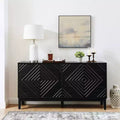 60.5-Inch Buffet Cabinet with Storage, Farmhouse Fluted Sideboard with Geometric Pattern & Adjustable Shelves, TV Stand for Living Room