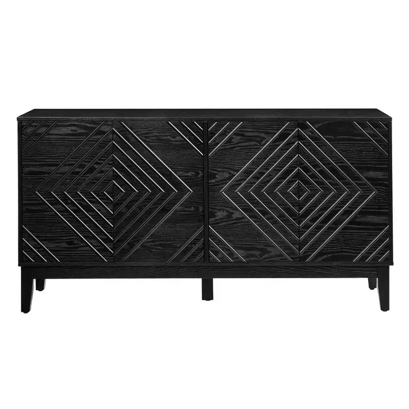 Madia da 153 cm con contenitore, credenza in stile rustico con motivo geometrico e ripiani regolabili, porta TV per soggiorno
