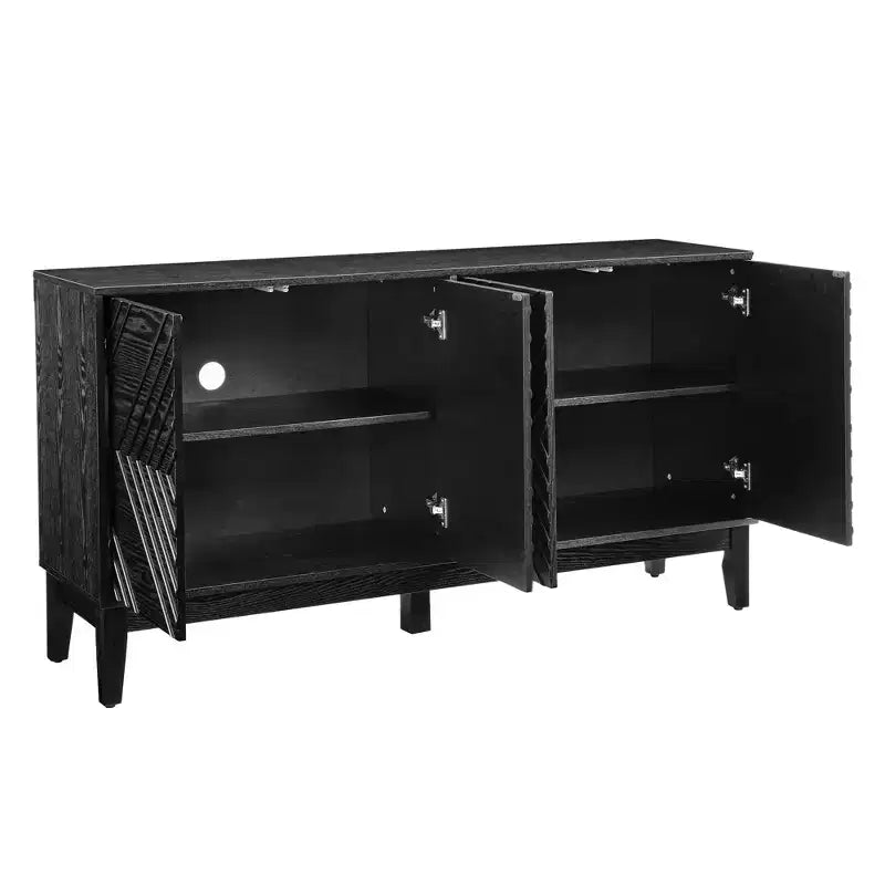 Madia da 153 cm con contenitore, credenza in stile rustico con motivo geometrico e ripiani regolabili, porta TV per soggiorno