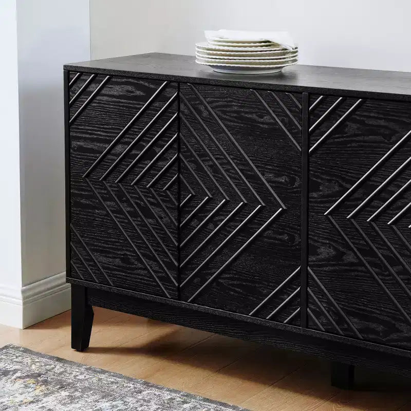 Madia da 153 cm con contenitore, credenza in stile rustico con motivo geometrico e ripiani regolabili, porta TV per soggiorno
