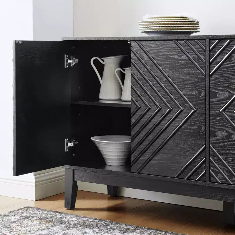 Madia da 153 cm con contenitore, credenza in stile rustico con motivo geometrico e ripiani regolabili, porta TV per soggiorno