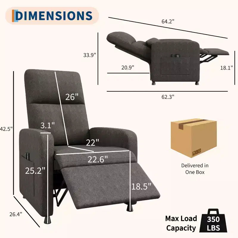 Poltrona reclinabile elettrica con massaggio e riscaldamento, schienale alto imbottito, sedile imbottito, poltrona Home Theater per soggiorno