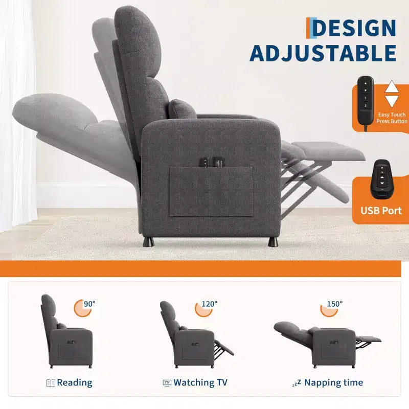 Poltrona reclinabile elettrica con massaggio e riscaldamento, schienale alto imbottito, sedile imbottito, poltrona Home Theater per soggiorno