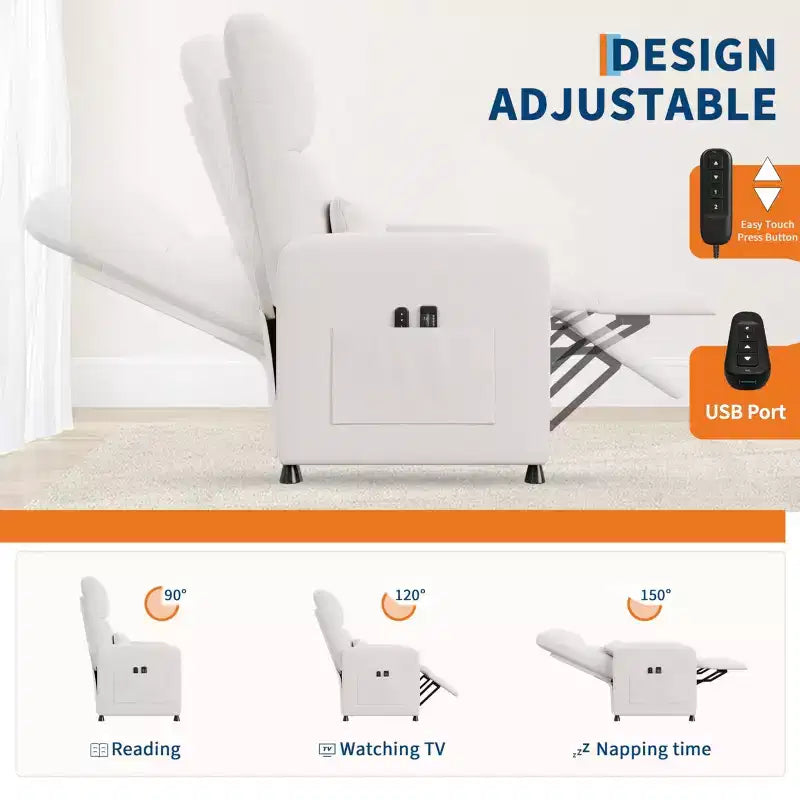 Poltrona reclinabile elettrica con massaggio e riscaldamento, schienale alto imbottito, sedile imbottito, poltrona Home Theater per soggiorno