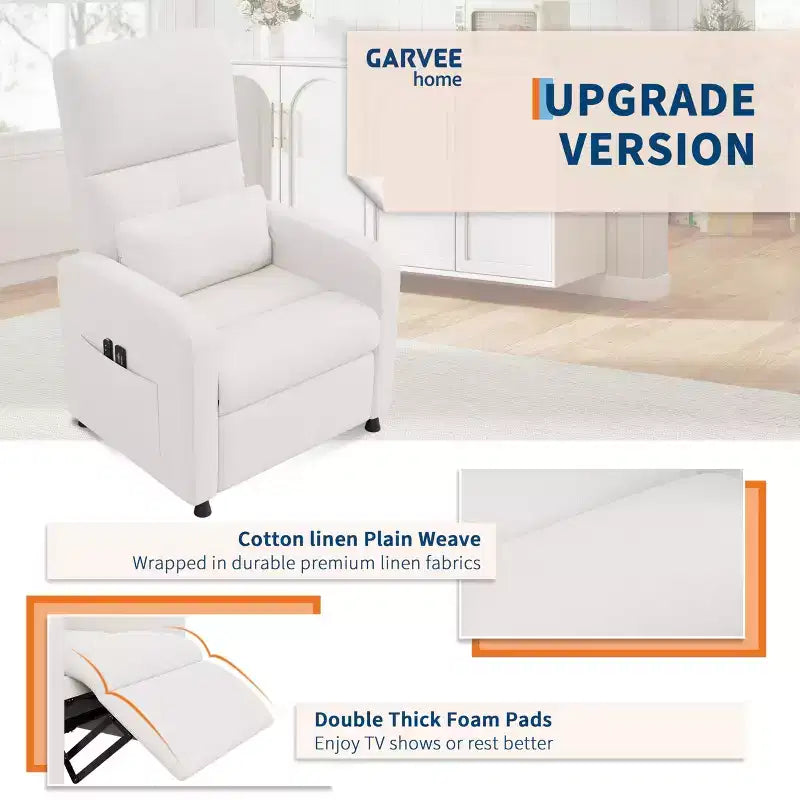 Poltrona reclinabile elettrica con massaggio e riscaldamento, schienale alto imbottito, sedile imbottito, poltrona Home Theater per soggiorno