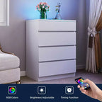 Comò moderno a 4 cassetti con piano in vetro temperato a LED, organizzatore per camera da letto e soggiorno
