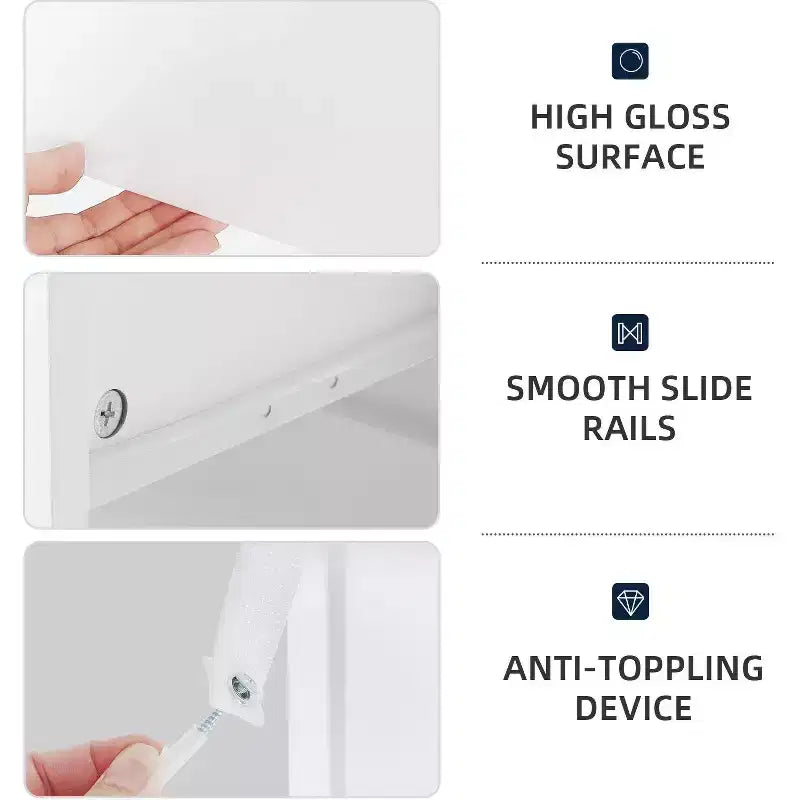 Comò moderno a 4 cassetti con piano in vetro temperato a LED, organizzatore per camera da letto e soggiorno