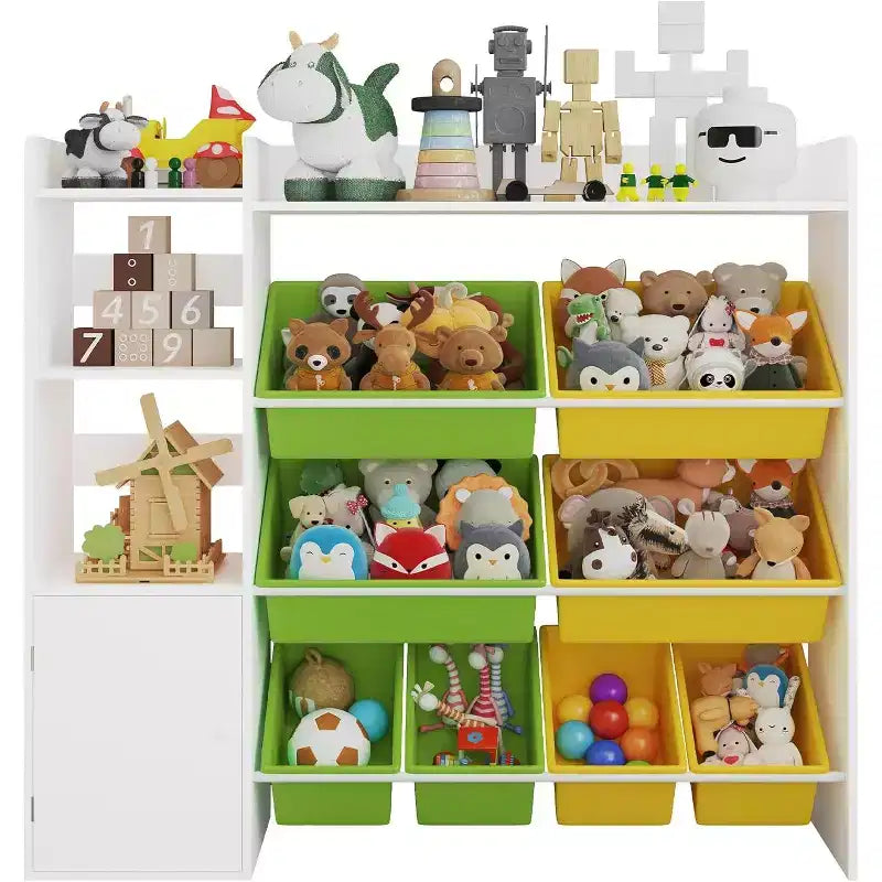 Contenitore per giocattoli per bambini, organizer con 8 contenitori rimovibili, libreria e portagiochi grande, con libreria per camera da letto, cameretta dei bambini, aula, asilo nido