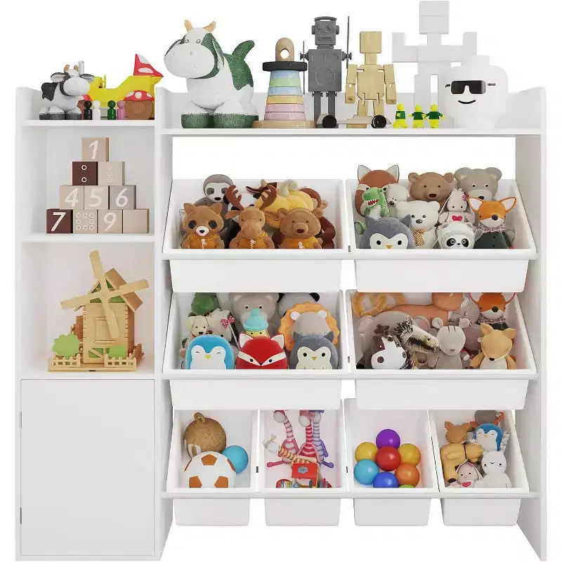 Contenitore per giocattoli per bambini, organizer con 8 contenitori rimovibili, libreria e portagiochi grande, con libreria per camera da letto, cameretta dei bambini, aula, asilo nido