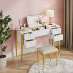 47.2 Makeup Vanity Desk with Lights, Stool, Flip Top and Mirror for Bedroom
