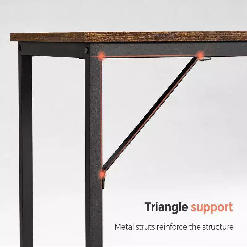 Scrivania da 134,9 cm con struttura in acciaio, postazione da lavoro per ufficio e studio in casa con capacità di 50 kg, marrone rustico e nero