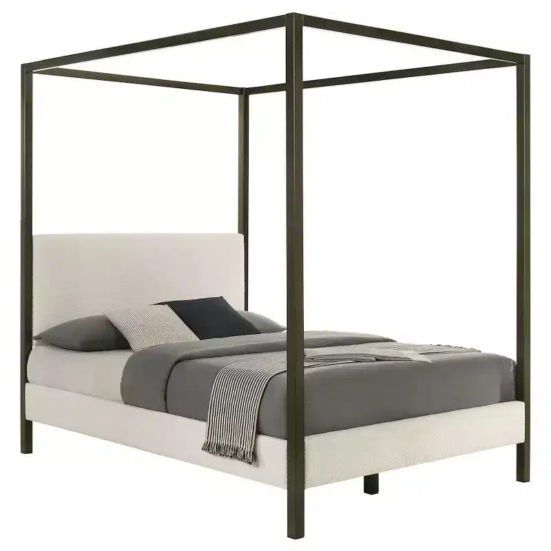 Coaster, letto a baldacchino Monroe imbottito Queen color vaniglia