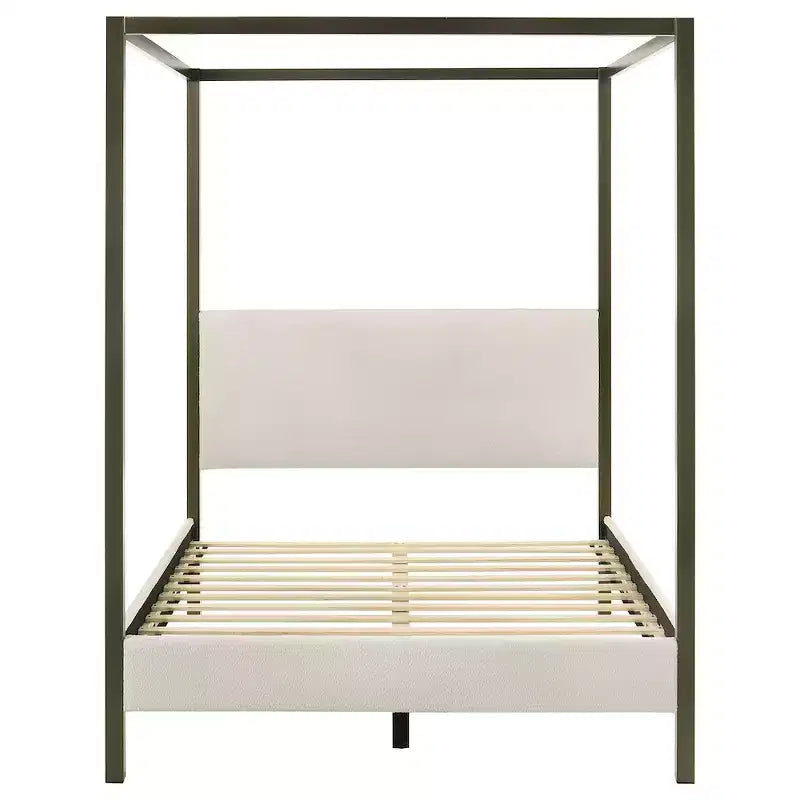 Coaster, letto a baldacchino Monroe imbottito Queen color vaniglia