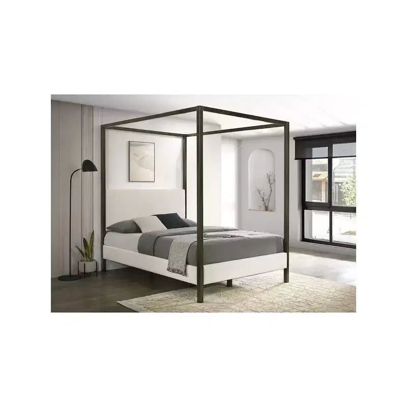Coaster, letto a baldacchino Monroe imbottito Queen color vaniglia