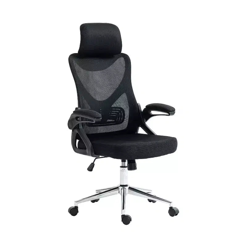 Sedia da Ufficio Ergonomica in Rete Okak, Sedia da Scrivania con Poggiatesta e Supporto Lombare, Sedia con Base a Crociera Cromata per Ufficio, Casa, Nera