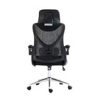 Sedia da Ufficio Ergonomica in Rete Okak, Sedia da Scrivania con Poggiatesta e Supporto Lombare, Sedia con Base a Crociera Cromata per Ufficio, Casa, Nera