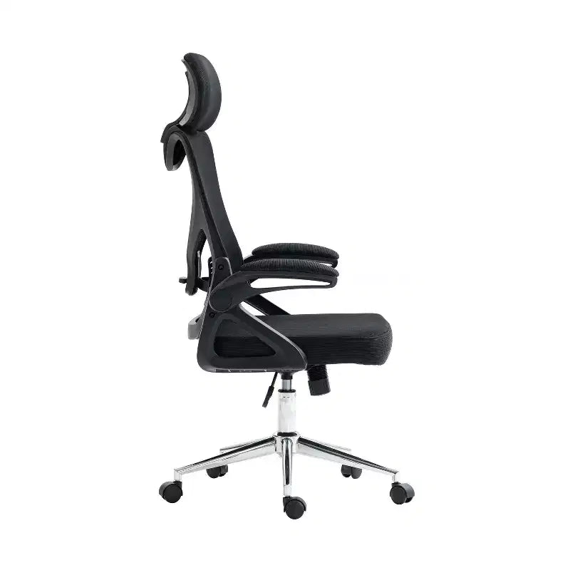 Sedia da Ufficio Ergonomica in Rete Okak, Sedia da Scrivania con Poggiatesta e Supporto Lombare, Sedia con Base a Crociera Cromata per Ufficio, Casa, Nera