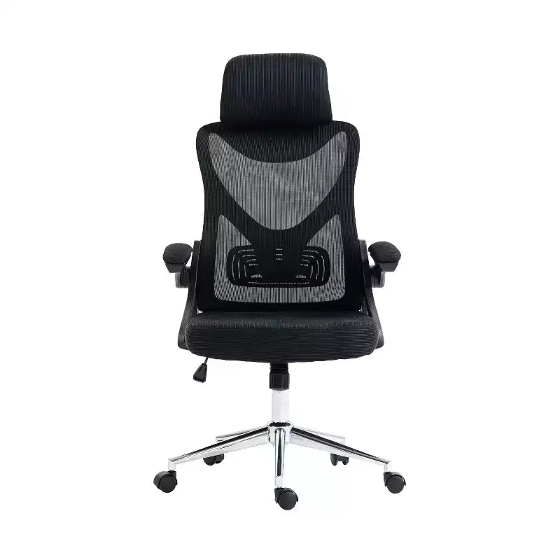 Sedia da Ufficio Ergonomica in Rete Okak, Sedia da Scrivania con Poggiatesta e Supporto Lombare, Sedia con Base a Crociera Cromata per Ufficio, Casa, Nera