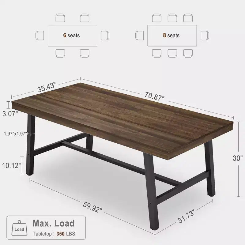 Tavolo da Pranzo Industriale per 6-8 Persone, Tavolo da Pranzo Rettangolare Lungo 200 cm, Tavolo da Cucina in Legno con Robusta Struttura in Metallo per Sala da Pranzo
