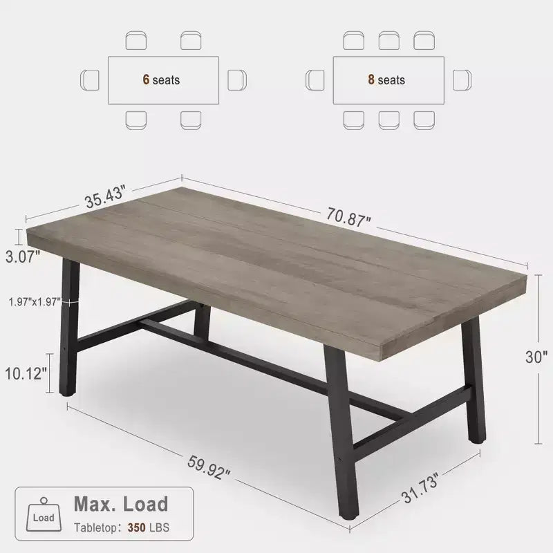 Tavolo da Pranzo Industriale per 6-8 Persone, Tavolo da Pranzo Rettangolare Lungo 200 cm, Tavolo da Cucina in Legno con Robusta Struttura in Metallo per Sala da Pranzo