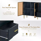Bellemave Madia/Credenza Moderna con Ante in Vetro Temperato e Cassetti, Mobile Contenitore con Ripiani Regolabili, Blu Scuro