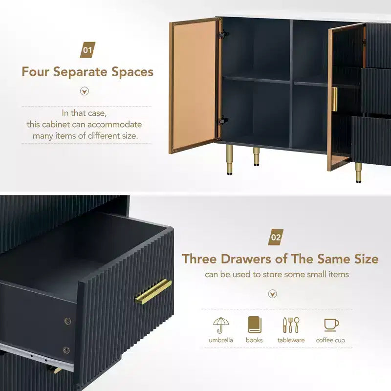 Bellemave Madia/Credenza Moderna con Ante in Vetro Temperato e Cassetti, Mobile Contenitore con Ripiani Regolabili, Blu Scuro