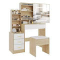 Makeup Vanity Desk with Mirror, Vanity Table and Chair Set, 3 Color Modes Adjustable, Multi-Layer Shelves and Drawer Storage, for Bedroom