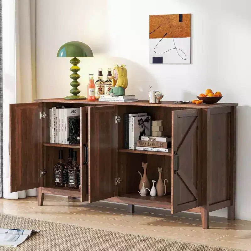 GDFStudio Leonie Credenza Rustica da 150 cm Mobile Contenitore a 4 Ante con Ripiani Regolabili
