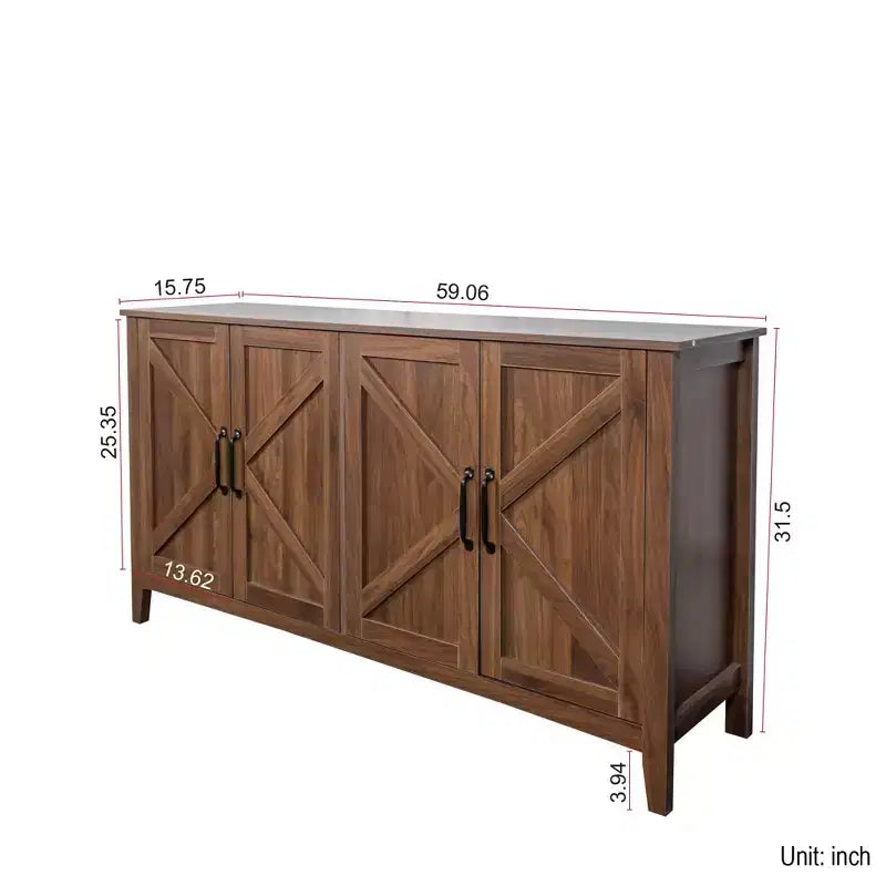 GDFStudio Leonie Credenza Rustica da 150 cm Mobile Contenitore a 4 Ante con Ripiani Regolabili