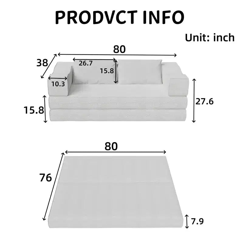 Divano Letto Convertibile a 3 Posti Whisen 80 con 2 Cuscini, Materasso Pieghevole King Size da Pavimento e Tessuto ciniglia