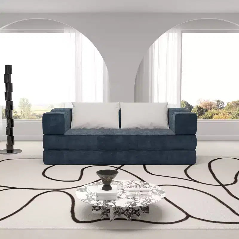 Divano Letto Convertibile a 3 Posti Whisen 80 con 2 Cuscini, Materasso Pieghevole King Size da Pavimento e Tessuto ciniglia