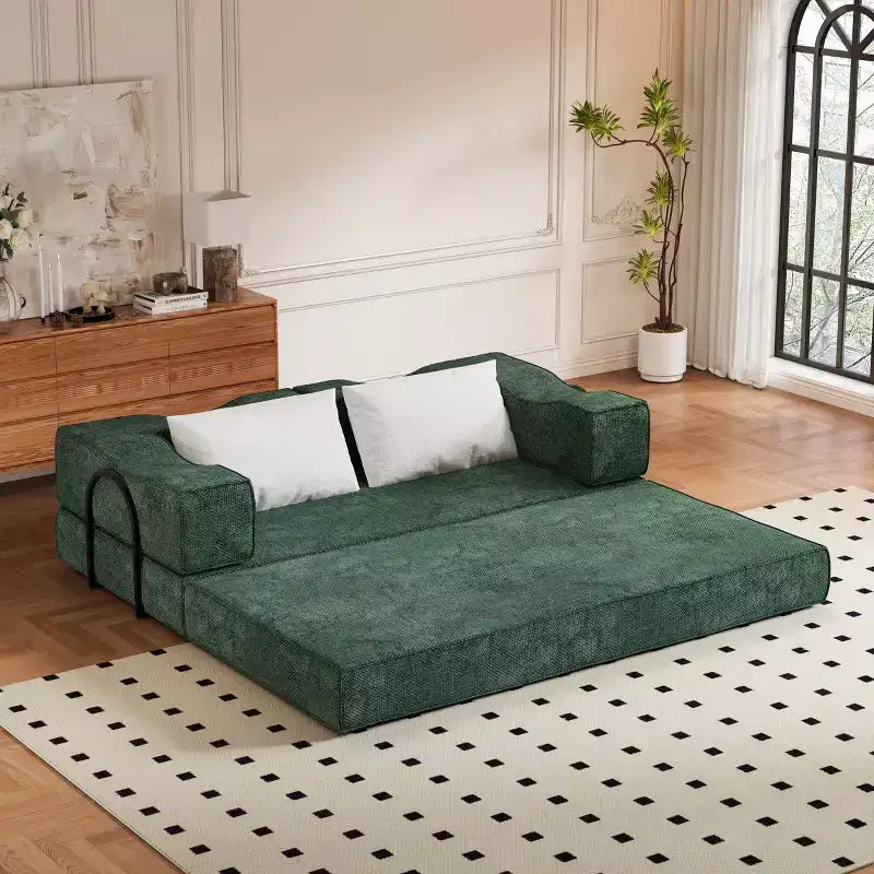 Divano Letto Convertibile a 3 Posti Whisen 80 con 2 Cuscini, Materasso Pieghevole King Size da Pavimento e Tessuto ciniglia