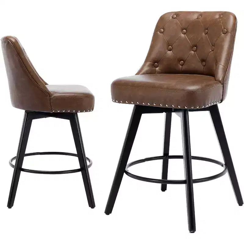 Sgabelli da Bar Girevoli ad Altezza Contro Moderni con Rivestimento, Gambe in Legno e Poggiapiedi per Cucina, Sala da Pranzo, Isola o Bar di Casa