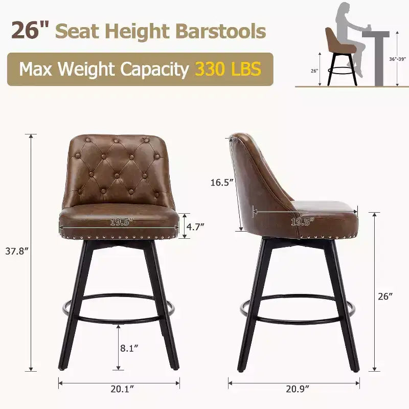 Sgabelli da Bar Girevoli ad Altezza Contro Moderni con Rivestimento, Gambe in Legno e Poggiapiedi per Cucina, Sala da Pranzo, Isola o Bar di Casa