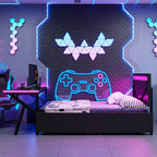 Bellemave Letto Gaming Singolo con Scrivania e LED e Cassetti, Letto per Gamer in Metallo, Letti Singoli con Scrivania, Nero