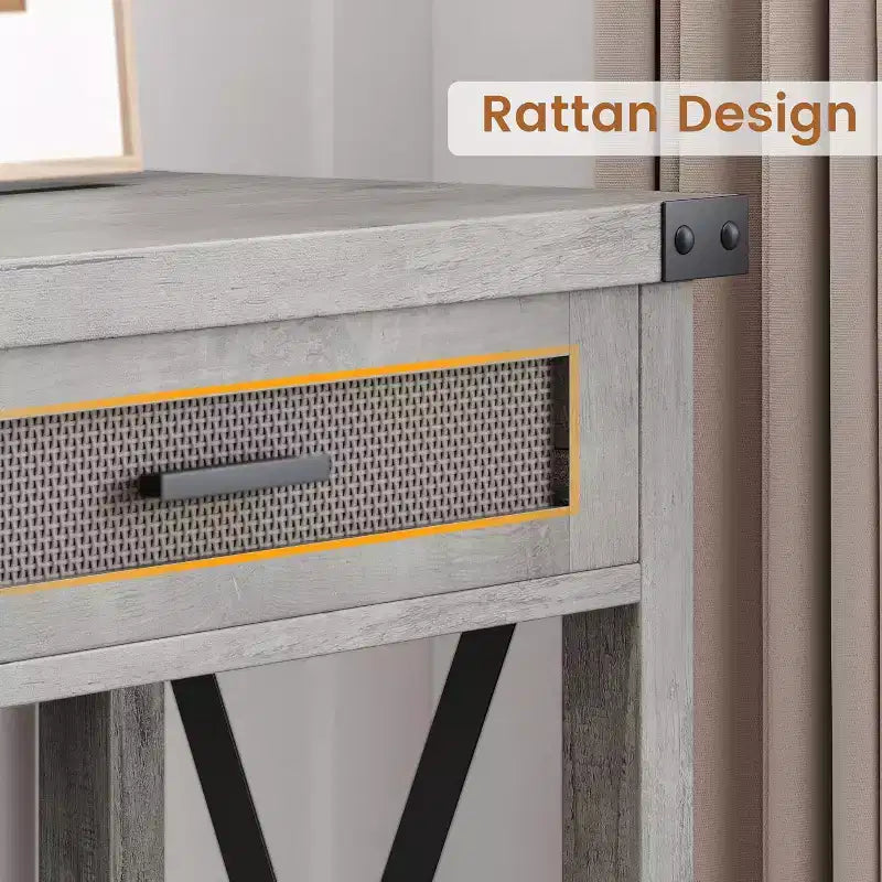 COZONY 43 Tavolo Consolle Retrò da Fattoria con 2 Cassetti, MDF Effetto Legno e Struttura in Metallo, Tavolo Rettangolare da Ingresso