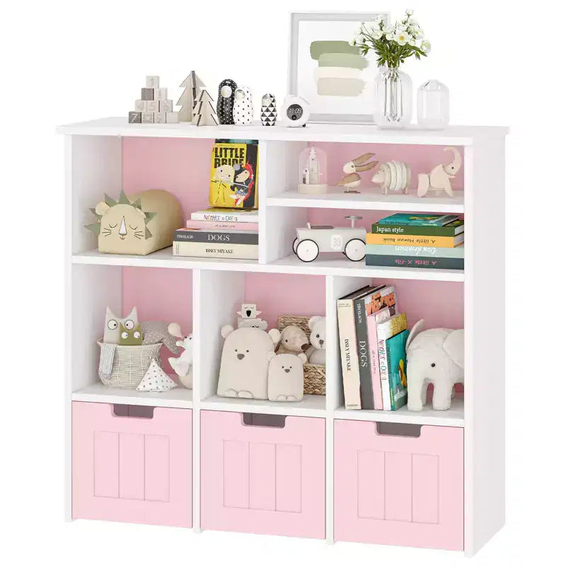 Libreria Scaffale per bambini con 3 cassetti mobili e 6 cubi contenitore giocattoli bianco