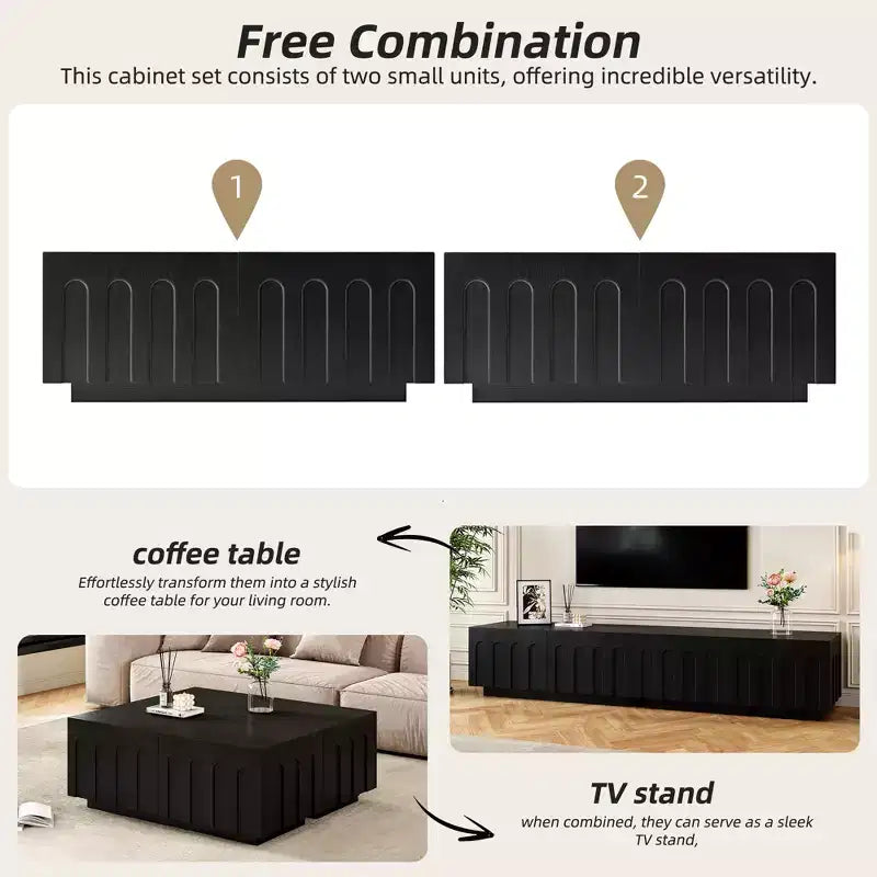 Mobile porta TV Whisen 80 con design ad arco, tavolino da caffè moderno a doppio uso con 4 cassetti, mobile contenitore multifunzionale