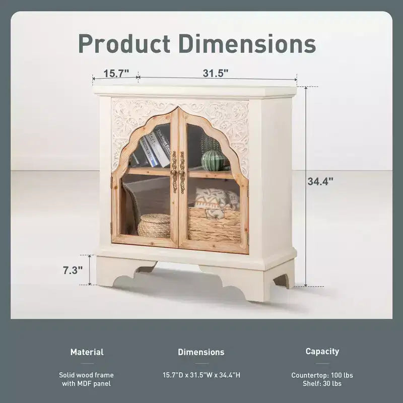 Mobiletto contenitore in legno Captiva Designs Vintage con 2 ante e intaglio a traforo per cucina, ingresso, soggiorno