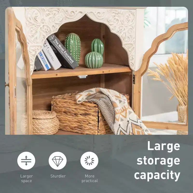 Mobiletto contenitore in legno Captiva Designs Vintage con 2 ante e intaglio a traforo per cucina, ingresso, soggiorno