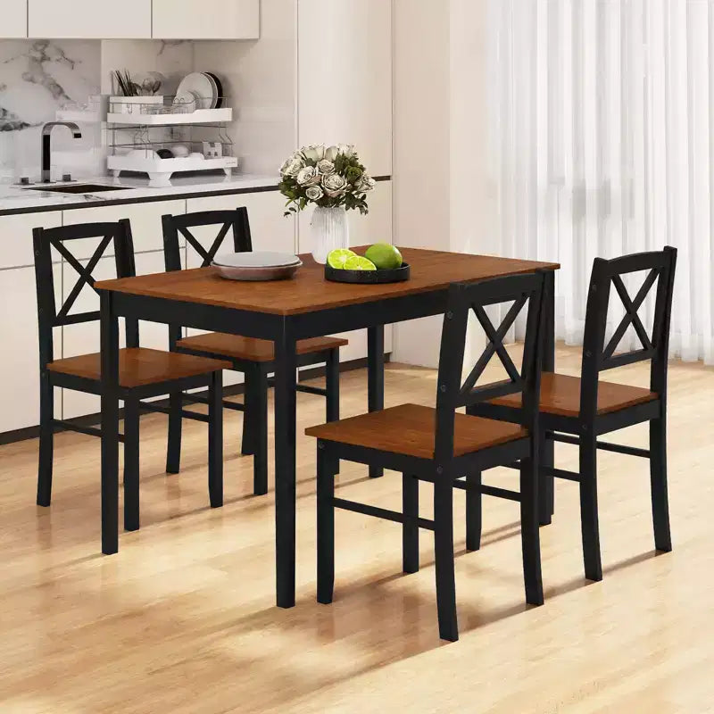 Set da pranzo Costway 5 pezzi per 4 persone con gambe in legno di caucciù, schienale a croce