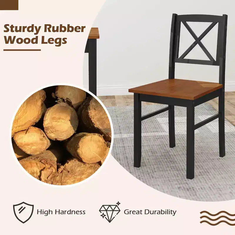 Set da pranzo Costway 5 pezzi per 4 persone con gambe in legno di caucciù, schienale a croce