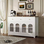 Coolmee Credenza a buffet con cassetti, credenza a buffet grande da 55 pollici con 3 cassetti e 4 ante, tavolino buffet da bar in legno