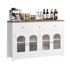 Coolmee Credenza a buffet con cassetti, credenza a buffet grande da 55 pollici con 3 cassetti e 4 ante, tavolino buffet da bar in legno