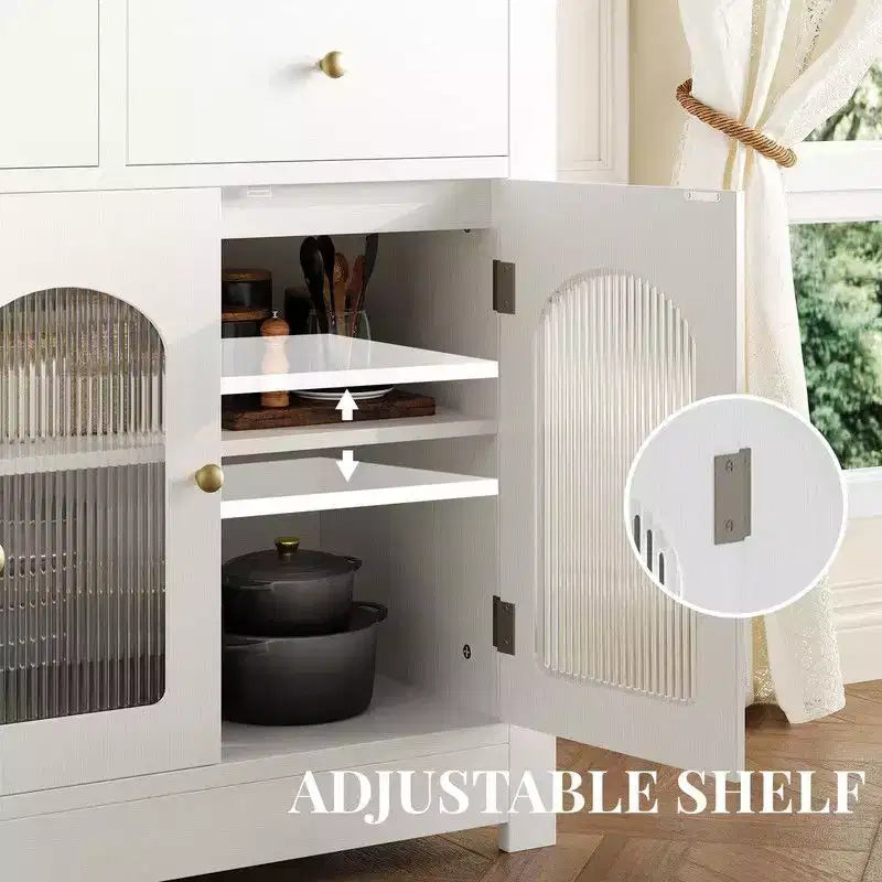 Coolmee Credenza a buffet con cassetti, credenza a buffet grande da 55 pollici con 3 cassetti e 4 ante, tavolino buffet da bar in legno